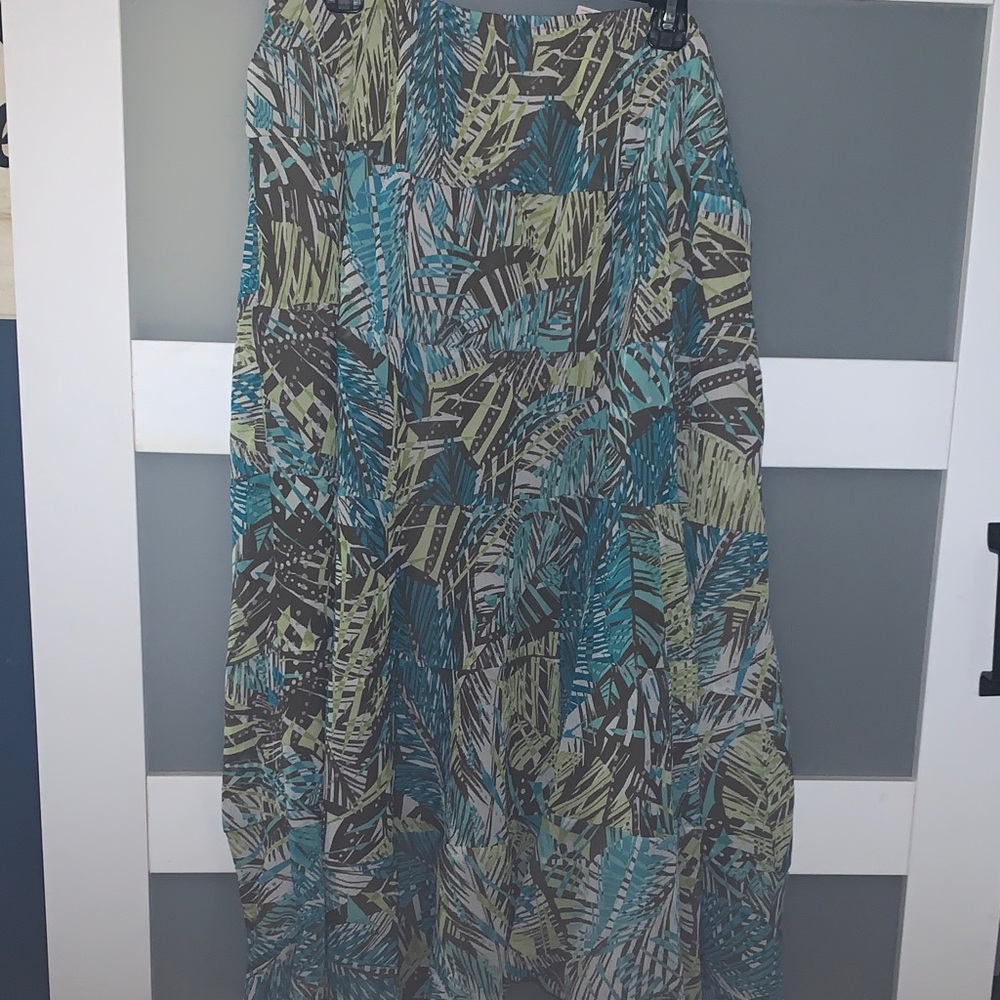 Ruby Rd. Teal, Olive & Brown Abstract Print Maxi Skirt
